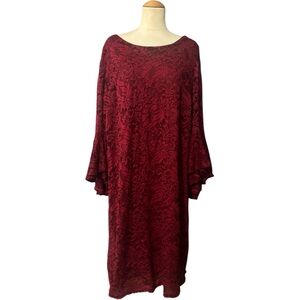 Liz Claiborne Overlay Lace Long Sleeve Sheath Dress Burgundy Size 22W